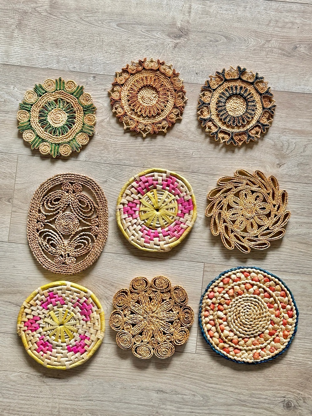 Vintage Woven Raffia Trivet Hot Plates